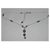 925 Sterling Black Pearl Bead Adjustable Necklace