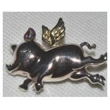 Pazia 925 Sterling & 14k Gold Wings Pig Flying