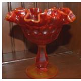 Vtg Fenton Amberina Glass Thumbprint Compote