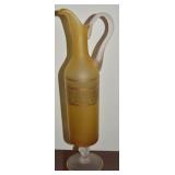 Vtg Murano Frosted Amber Art Glass Pitcher 13 1/8t