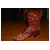 Vtg Fenton Amberina Daisy & Button Boot 4.25"
