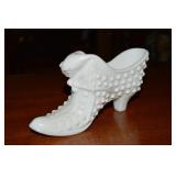 Vtg Fenton Hobnail Milk Glass Cat in a Shoe 6"