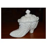 Vintage Fenton Hobnail Milk Glass Lidded Boot