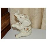 Vtg YH Porcelain Jeweled Trunk Up Elephant Figure