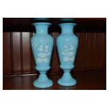 Pair Antique Bristol Blue Glass Vases 8" Tall