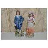 Vtg Bisque Porcelain Blue Boy + Pink Girl Figures