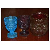 (3) Vtg Glass Pcs w/ Daisy & Button + (2) Pres Cut