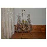 Vtg Briard-style Gold on Glass Cruet Set w/ Caddy