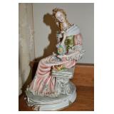 Vtg Capodimonte Italy Porcelain Seated Lady Statue