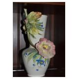 Vtg Capodimonte Italy Ceramic Applied Flowers Vase