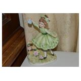 Vtg Lefton China KW5339 Girl in Green Dress Figure