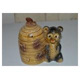 Vtg Japan Ceramic Bear & Beehive Honey Pot 5w