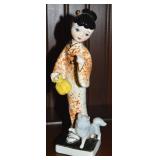 Vtg BP Japan Porcelain Geisha GIrl w/ Dog Figure