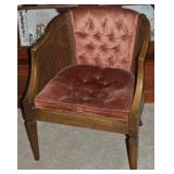Vintage Upholstered Cane Sided Lounge Chair