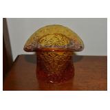 Vintage Amber Glass Daisy & Button Hat Vase 3.75w