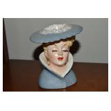 1959 Napco C3815A Blue Hat Lady Head Vase 5 5/8t