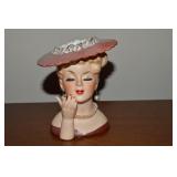 1958 Napco C3307 Red Hat Lady Head Vase 5 5/8