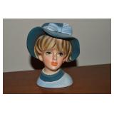 Vtg Napco C7494 Lady Head Vase w/ Blue Hat 5.5t