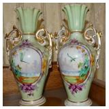 Pair Antique no 1850 Gilt & Handpainted Porcelain