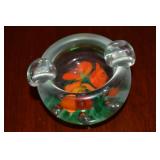 Vintage Studio Art Glass Orange Flower Ashtray