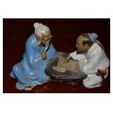 Vtg Shiwa China Mudmen Playing Go Figure 9w