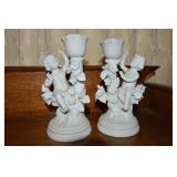 Vtg Bisque Porcelain Cherub Candle Holder Pair