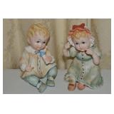 Vtg Lefton Bisque Porcelain Boy & Girl Piano Baby