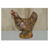 Vintage Colorized Cast Iron Hen Chicken Still Bank
