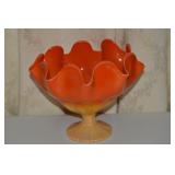 MCM LE Smith Bittersweet Orange Slag Glass Compote