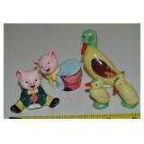 Vtg Ceramic Pigs Salt & Pepper + Duck Family