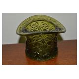 Vintage Green Glass Daisy & Button Hat Vase 5w