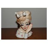 Inarco 5.75t Pink Roses Lady Head Vase (unmarked)