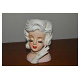 Vintage Ceramic White Glove Lady Head Vase 5.25t