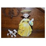 Vtg Japan Ceramic Yellow Dress Girl & Dog 5.5t