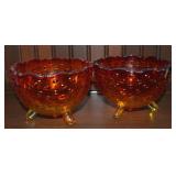 Pair LE Smith Amberina Hobnail Art Glass Footed