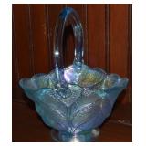 Vtg LE Smith Light Blue Iridescent Leaves Basket
