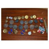 Large Lot of WWII US & Other Buttons, Pins, Bars