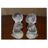 Vtg Fenton Satin Glass Praying Boy & Girl Figures