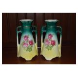 Pair Vtg Czechoslovakia Handpainted Pink Roses