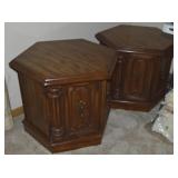 (2) Vintage Hexagonal Wooden End Tables 22.5w