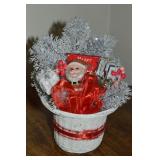 Vintage White Wicker Basket w/ Christmas Decor