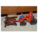 Vintage Cast Iron Horse Drawn Fire Engine 8"