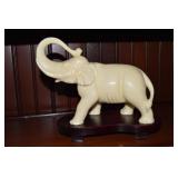 Vintage Resin Trunk Up Elephant Sculpture on Wood