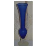 Vintage Cobalt Frosted & Clear Glass Vase 8.5t