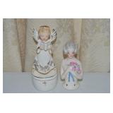 (2) Vtg Ceramic Pcs w/ Angel + Half Doll 4"