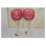 (2) Vtg W Germany Hand Cut Ruby Crystal Stems