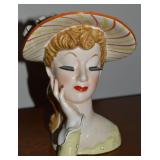 1956 Napco C1775B Striped Sun Hat Lady Head Vase