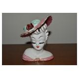 Vtg Lefton Porcelain Pink Hat Lady Head Vase 5"