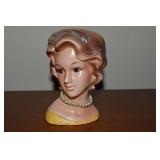 Vtg Lefton Ceramic Yellow Dress Lady Head Vase