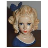 Vtg Napco C8500 Blue Bow Lady Head Vase 7"t